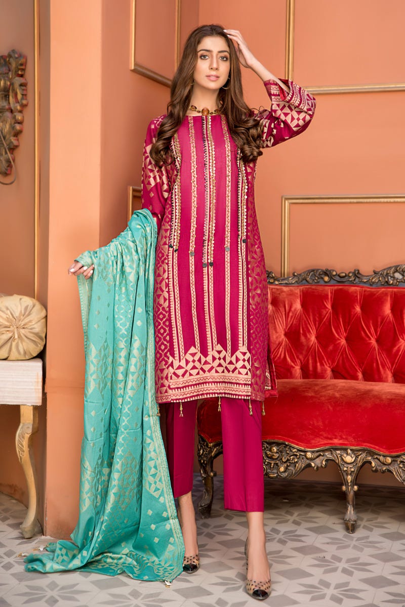 Jacquard Lawn Ready to Wear Dress with Handwork by Zaiwa 08