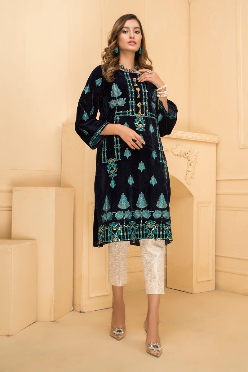 Ready To Wear 2 Pcs Velvet Dress by Zaiwa 04