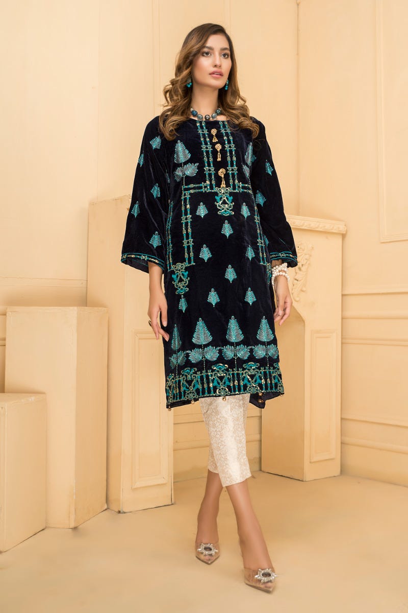 Ready To Wear 2 Pcs Velvet Dress by Zaiwa 04