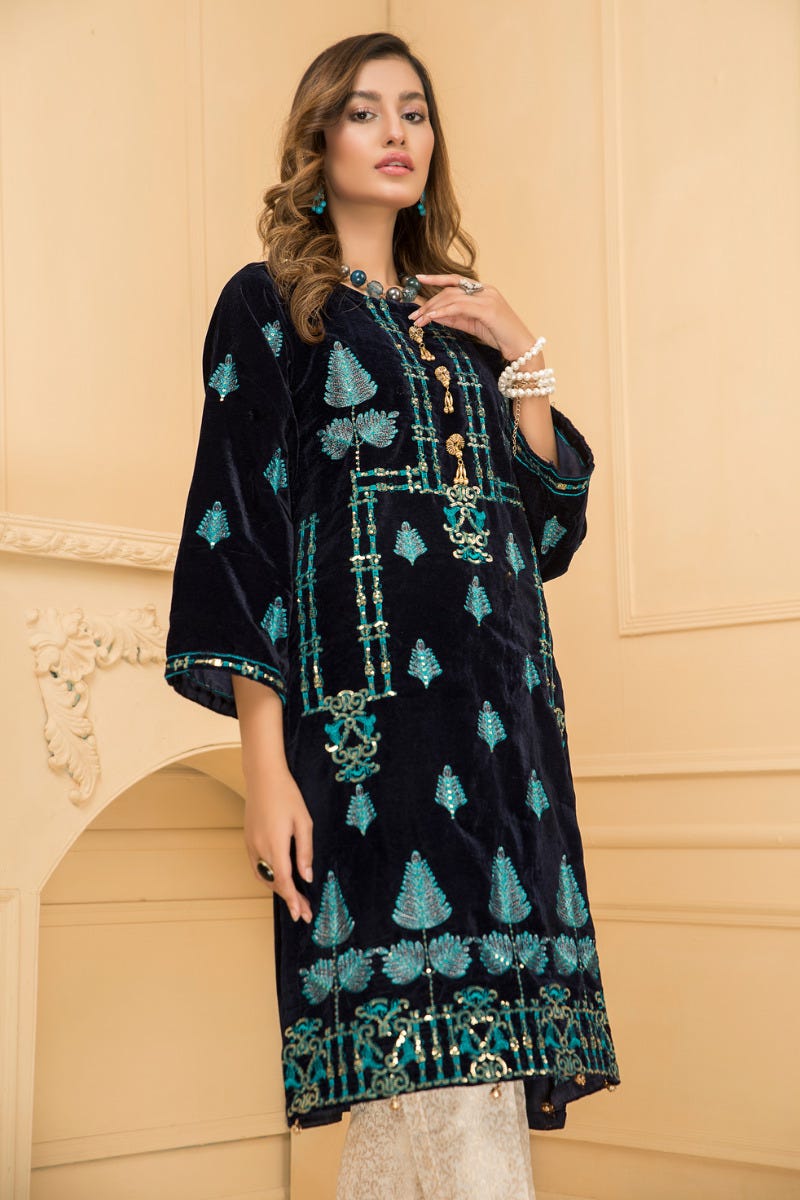 Ready To Wear 2 Pcs Velvet Dress by Zaiwa 04