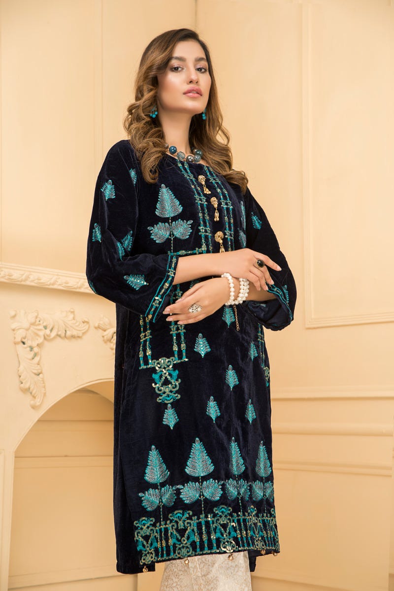 Ready To Wear 2 Pcs Velvet Dress by Zaiwa 04