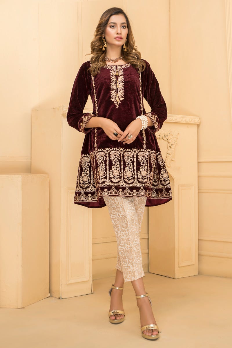 Ready To Wear 2 Pcs Velvet Dress by Zaiwa 05