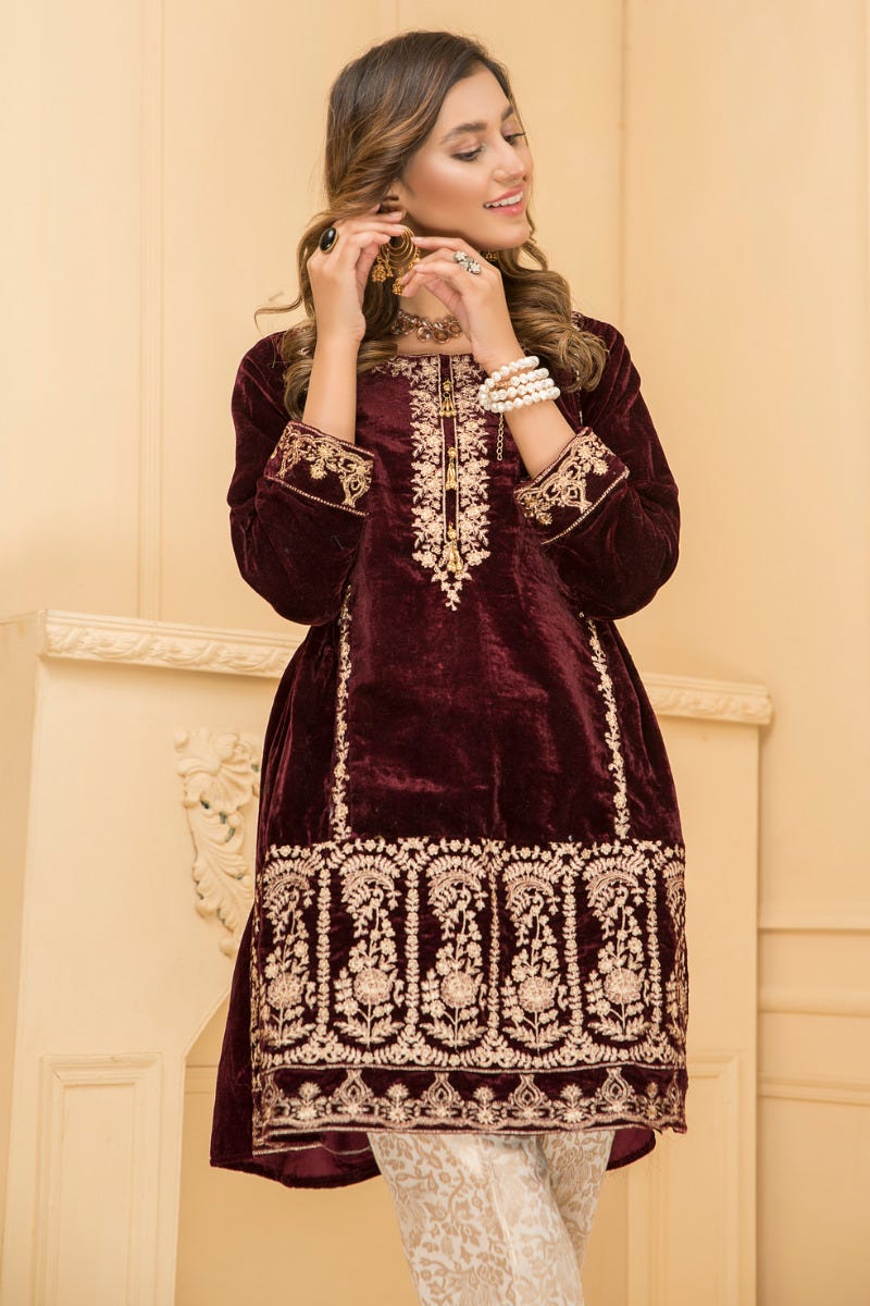 Ready To Wear 2 Pcs Velvet Dress by Zaiwa 05