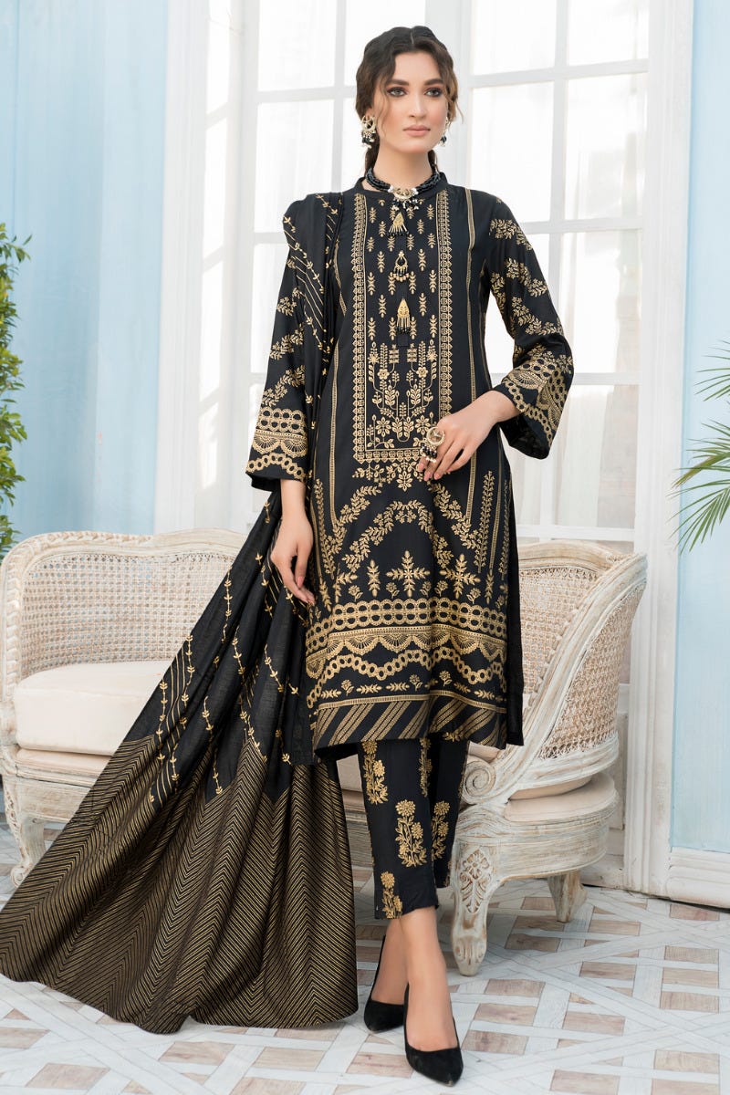 3 Pcs Ready To Wear Linen Screen Printed Dress by Zaiwa 11