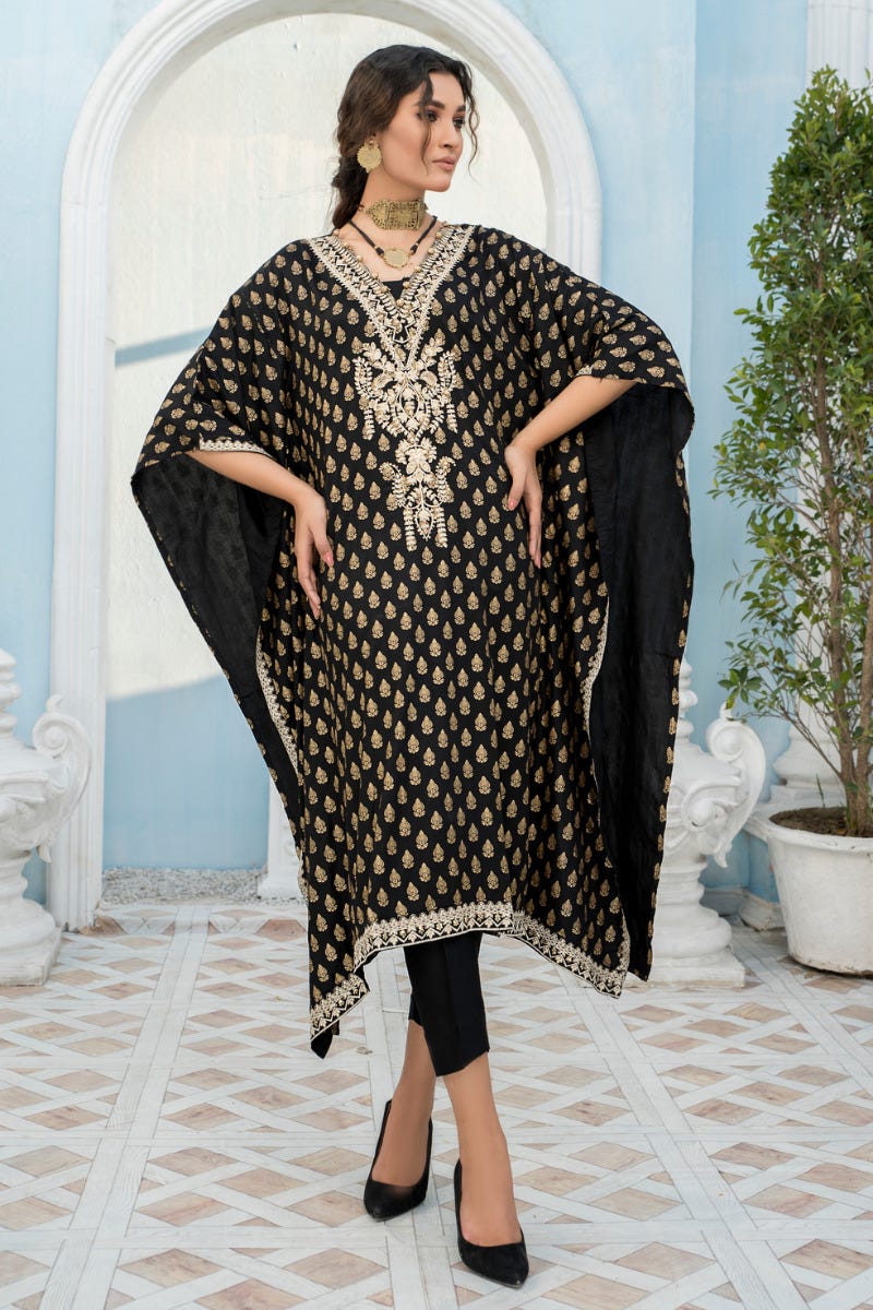 2 Pcs Ready To Wear Linen Embroidered Kaftan by Zaiwa 06