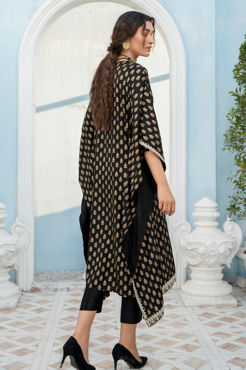 2 Pcs Ready To Wear Linen Embroidered Kaftan by Zaiwa 06