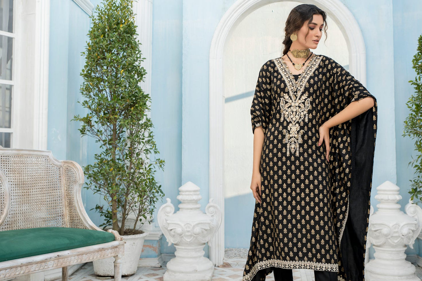 2 Pcs Ready To Wear Linen Embroidered Kaftan by Zaiwa 06