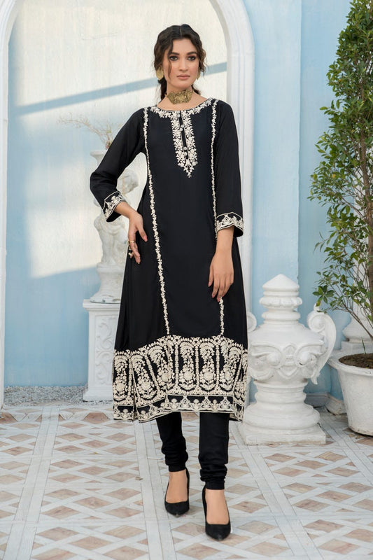 2 Pcs Ready To Wear Linen Embroidered Frock by Zaiwa 05