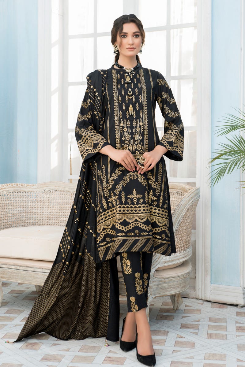 3 Pcs Ready To Wear Linen Screen Printed Dress by Zaiwa 11
