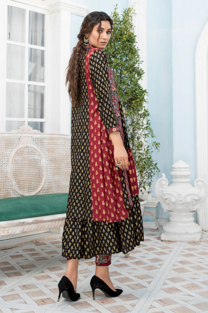 3 Pcs Ready To Wear Linen Embroidered Gown Dress by Zaiwa 04