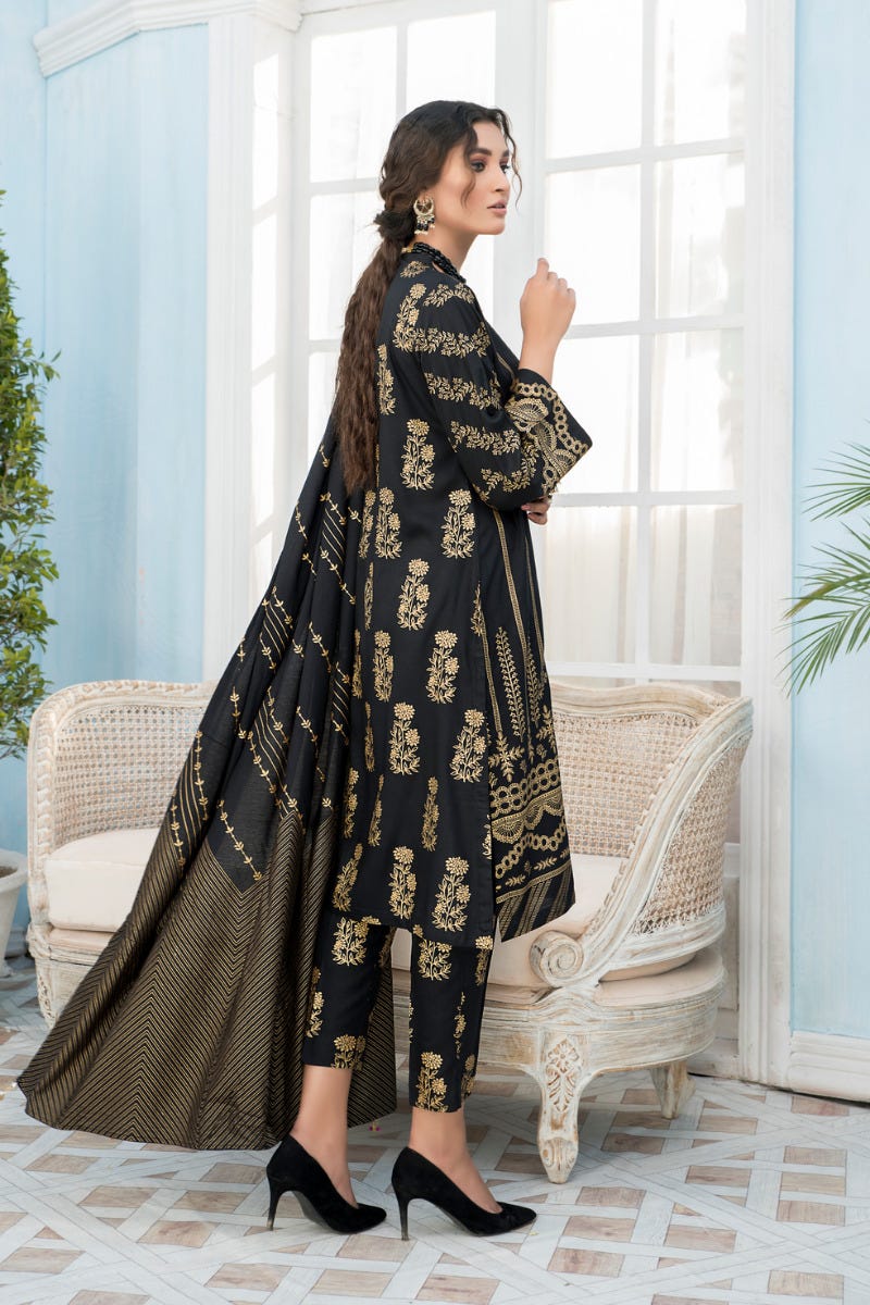 3 Pcs Ready To Wear Linen Screen Printed Dress by Zaiwa 11
