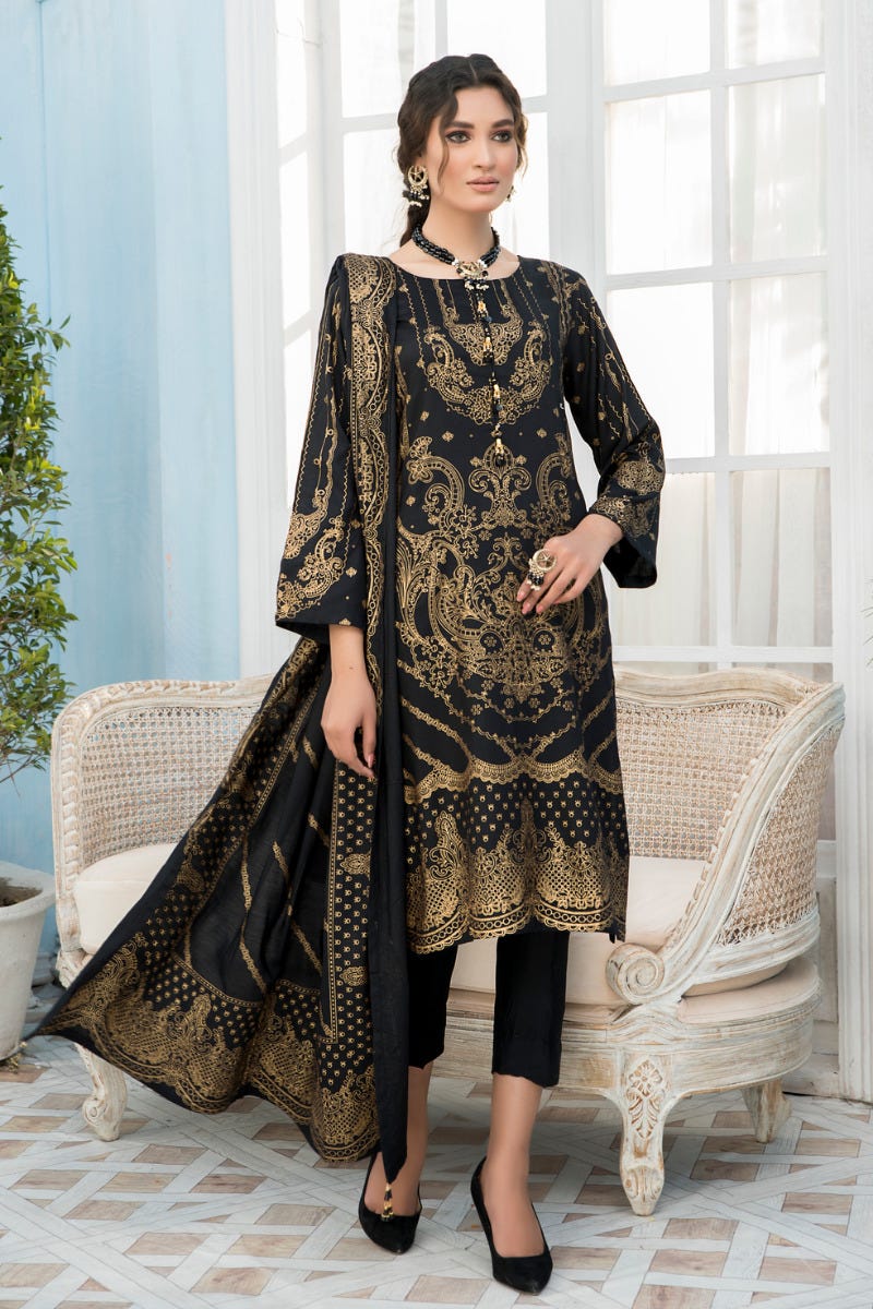 3 Pcs Ready To Wear Linen Screen Printed Dress by Zaiwa 10