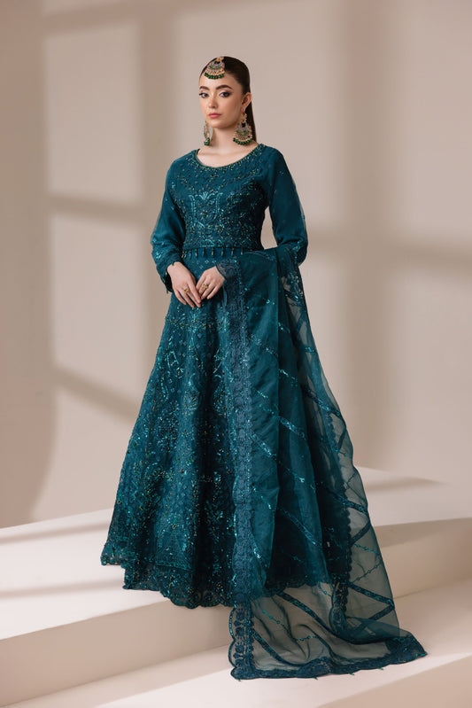 Teal Organza Embellished Choli & Lehnga Set with Dupatta | Rasm by Mona – MKR5