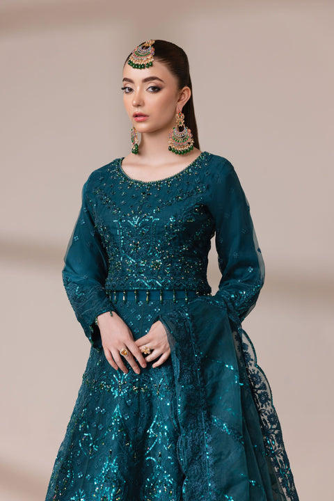 Teal Organza Embellished Choli & Lehnga Set with Dupatta | Rasm by Mona – MKR5