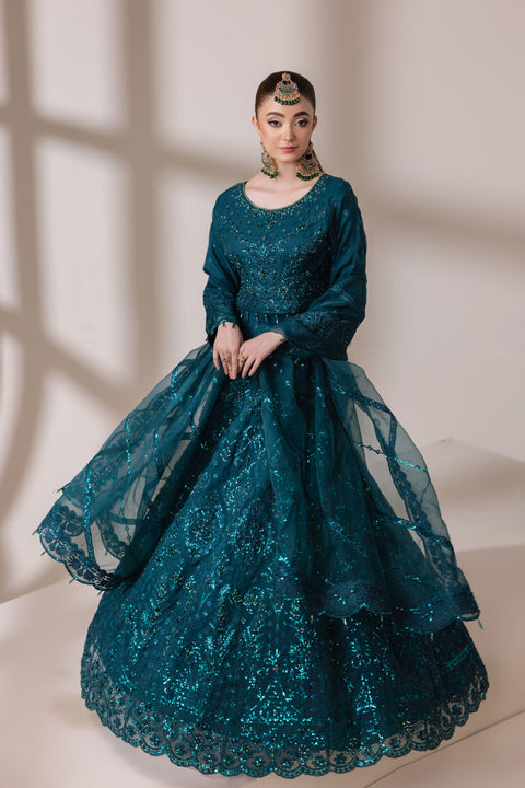 Teal Organza Embellished Choli & Lehnga Set with Dupatta | Rasm by Mona – MKR5