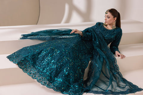 Teal Organza Embellished Choli & Lehnga Set with Dupatta | Rasm by Mona – MKR5