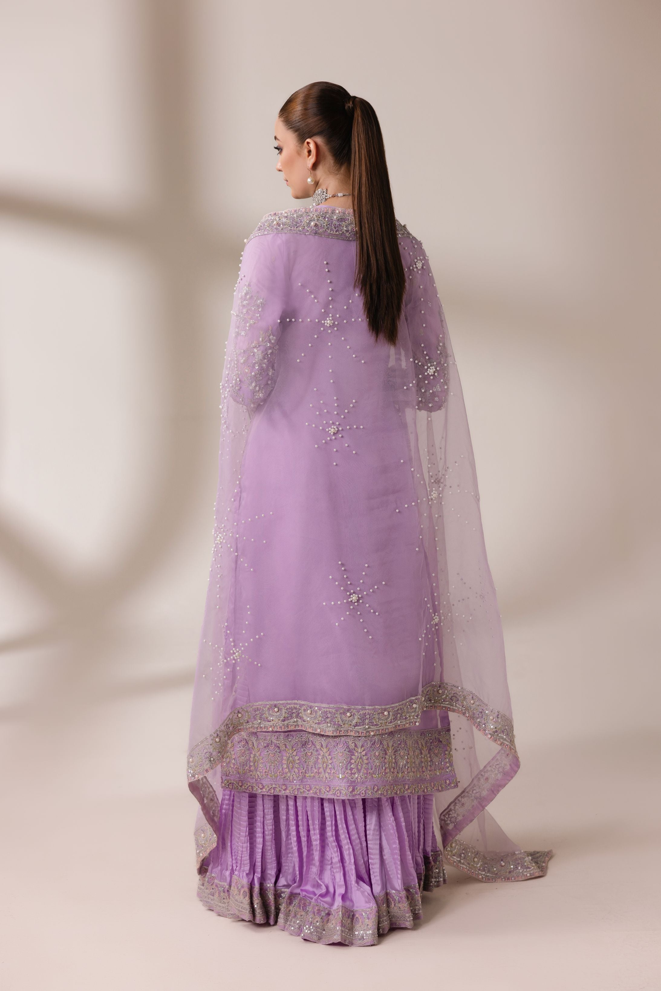 Lavender Embellished Organza Cape with Lehenga & Dupatta | Rasm by Mona – MKR6