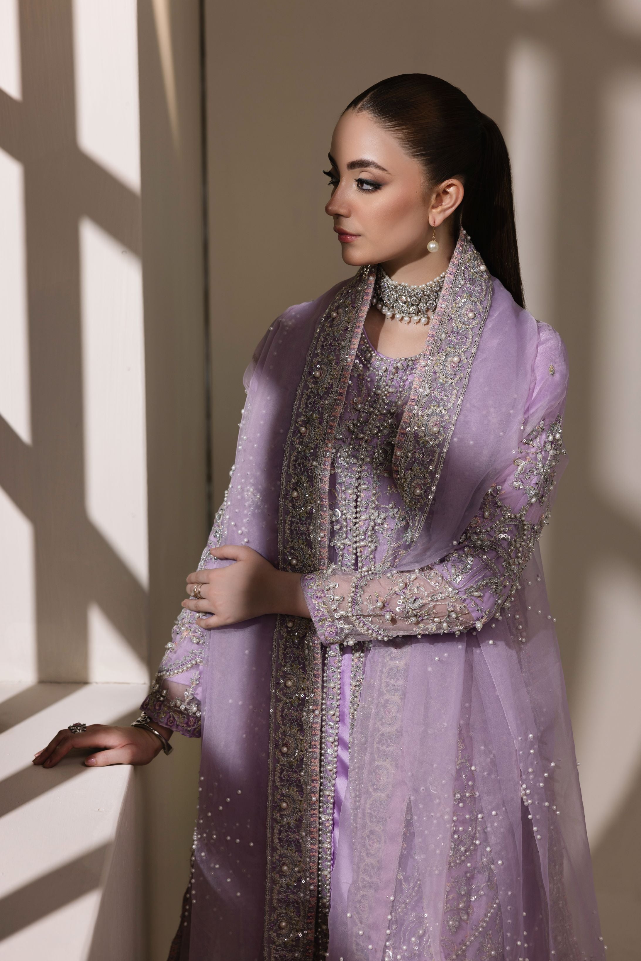 Lavender Embellished Organza Cape with Lehenga & Dupatta | Rasm by Mona – MKR6