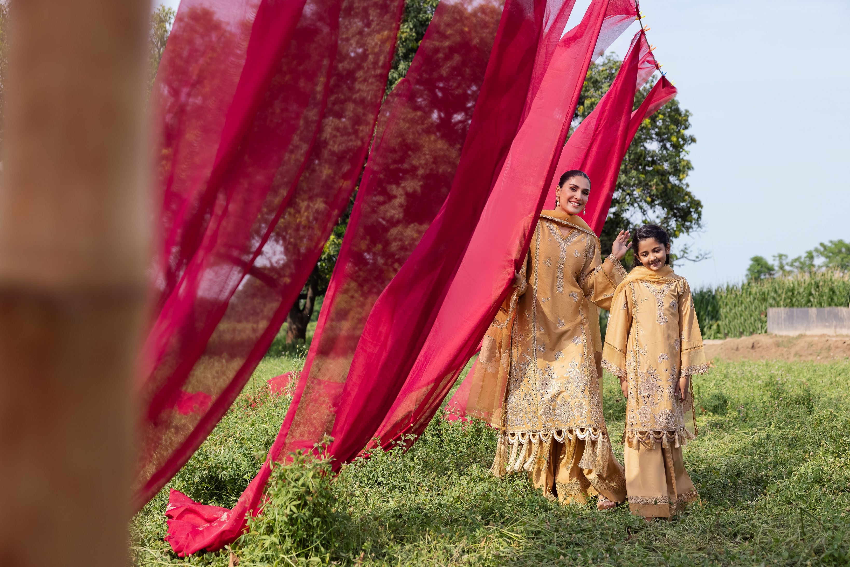 Taaron Jaisi by Mona – Matching Mother Daughter Mustard Shararah Outfits – TJM2