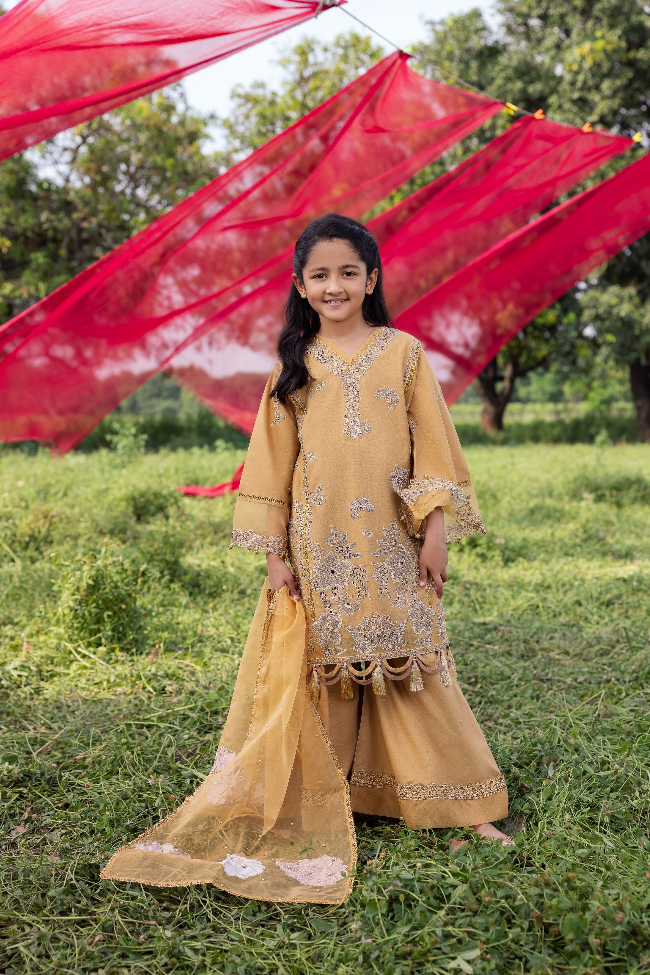 Taaron Jaisi by Mona – Matching Mother Daughter Mustard Shararah Outfits – TJM2