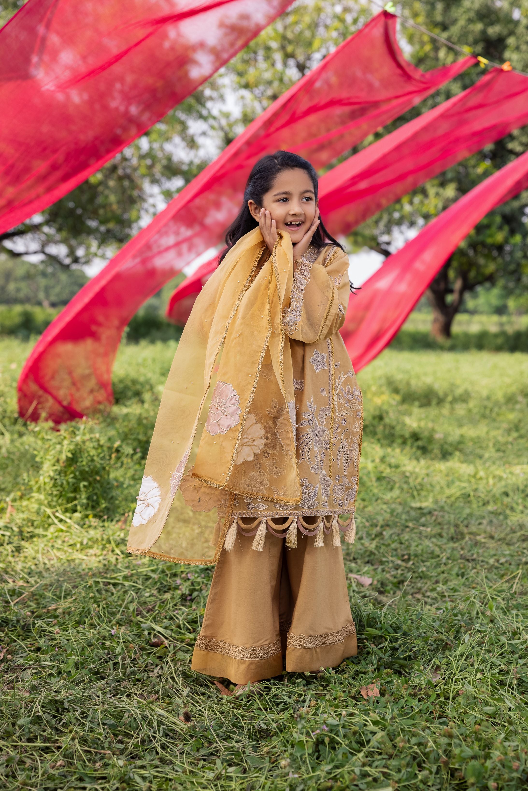 Taaron Jaisi by Mona – Matching Mother Daughter Mustard Shararah Outfits – TJM2