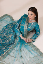 Teal Masoori Embroidered Shirt with Silk Trousers & Net Dupatta | Rasm by Mona – MKR4