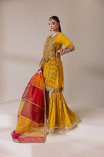 Mustard Yellow Embellished Organza Shirt with Ghararah & Dupatta | Rasm by Mona – MKR1