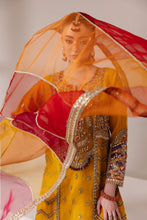 Mustard Yellow Embellished Organza Shirt with Ghararah & Dupatta | Rasm by Mona – MKR1
