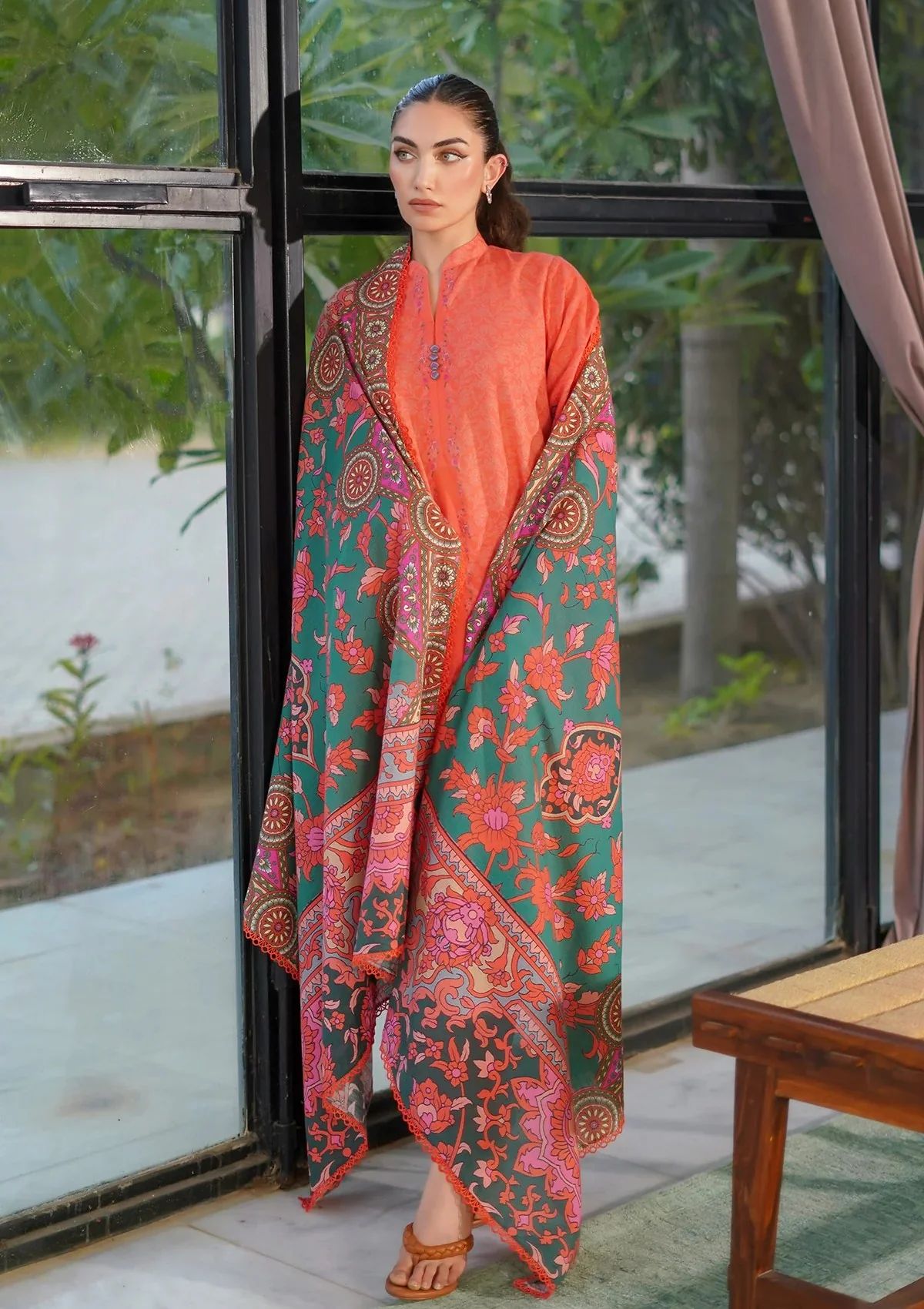 Winter Weaves by Sahar – 3pc Printed Khaddar Suit with Lace Detailing WWS1