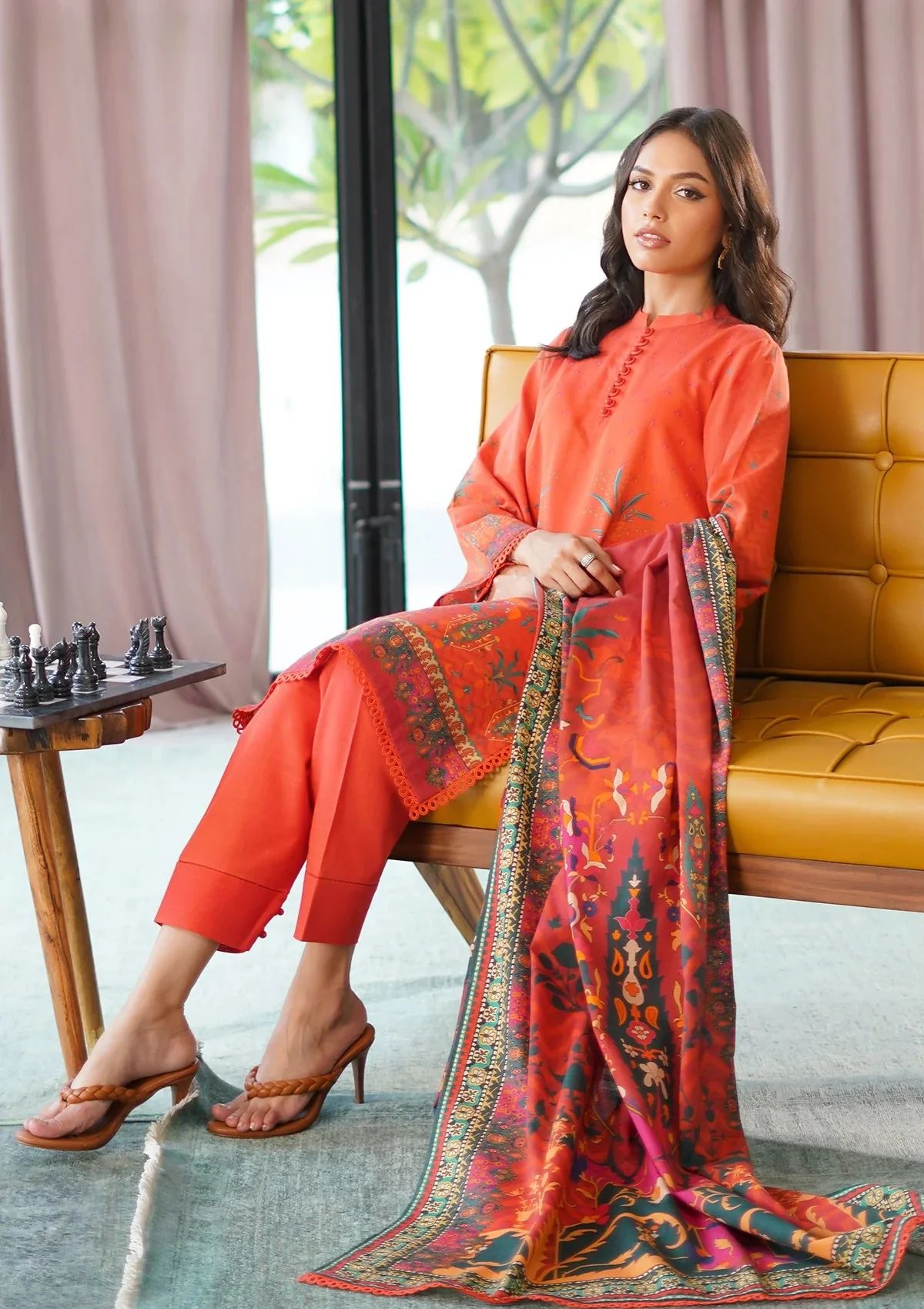 Winter Weaves by Sahar – 3pc Printed Khaddar Floral Suit with Lace Detailing WWS2