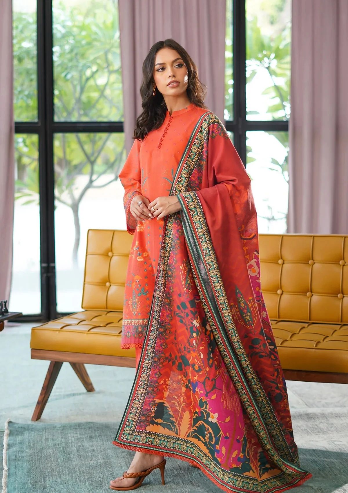 Winter Weaves by Sahar – 3pc Printed Khaddar Floral Suit with Lace Detailing WWS2