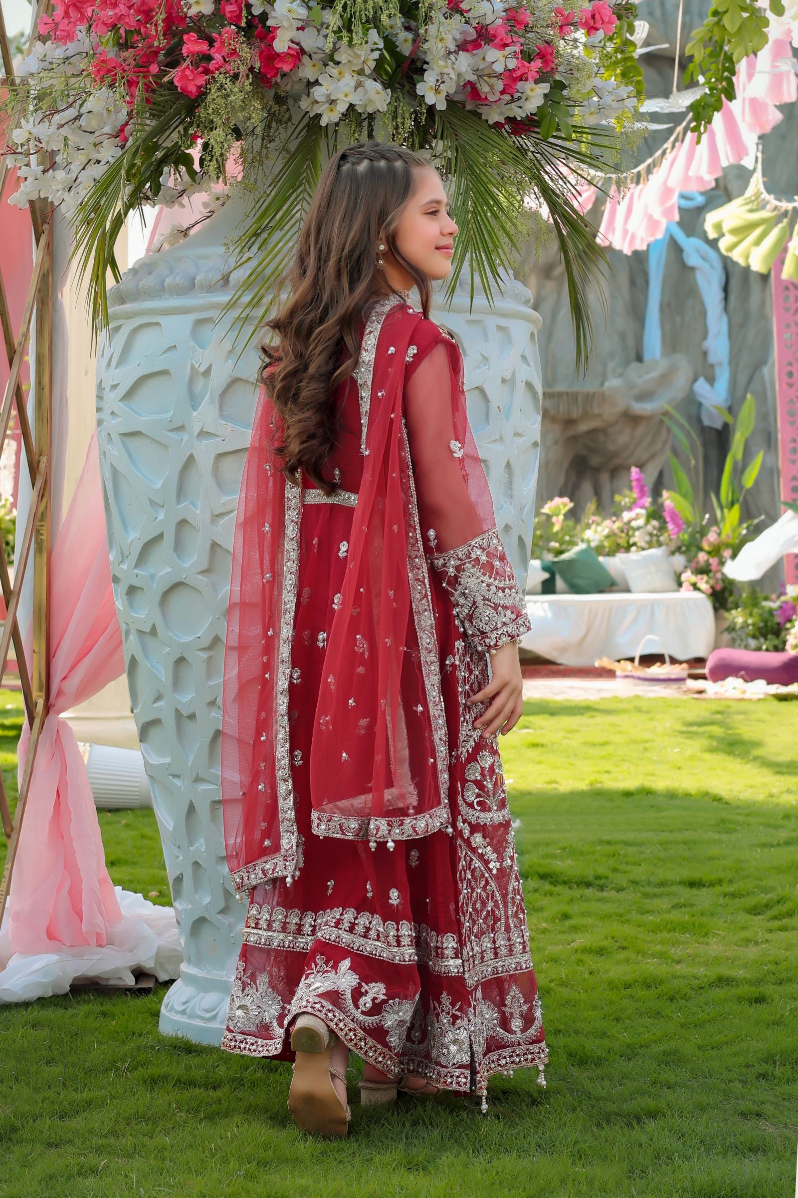 Maroon Maxi with Pearl Net Dupatta | Mother & Daughter Formal Wear by Aroosh TTAH2