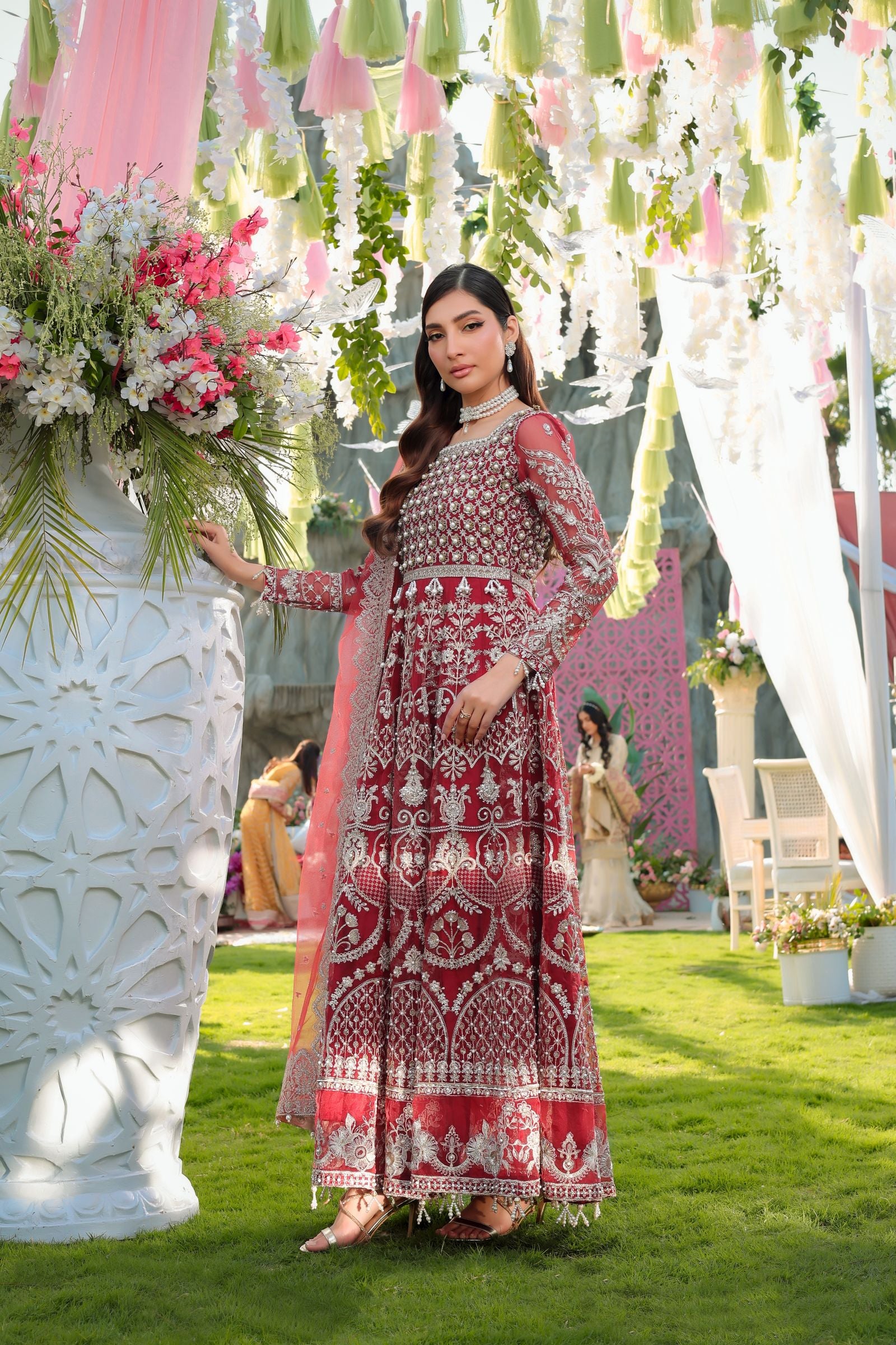 Maroon Maxi with Pearl Net Dupatta | Mother & Daughter Formal Wear by Aroosh TTAH2