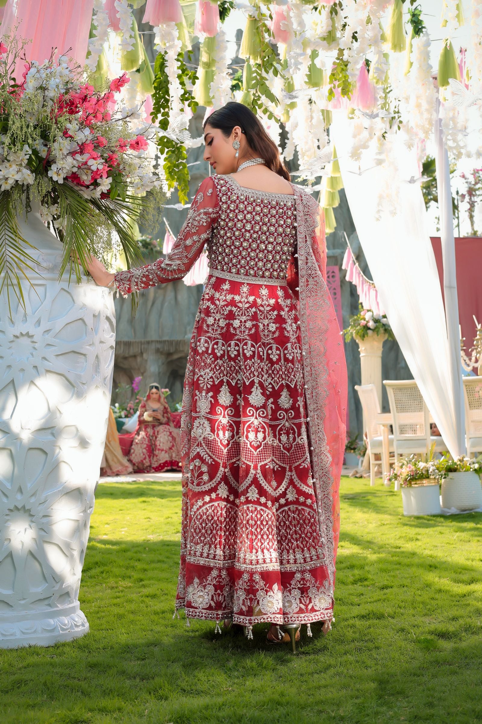 Maroon Maxi with Pearl Net Dupatta | Mother & Daughter Formal Wear by Aroosh TTAH2