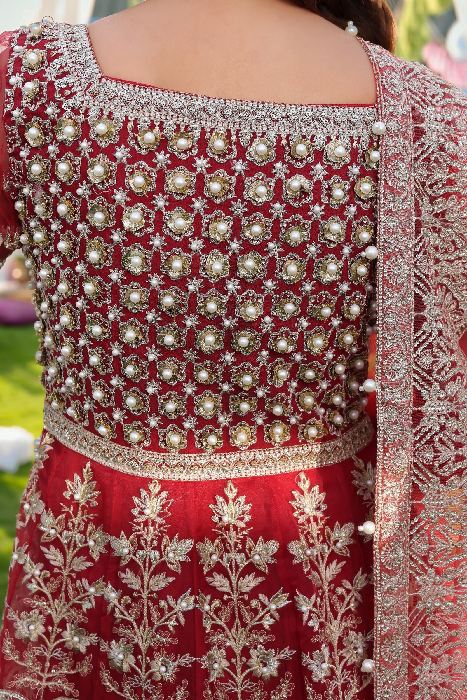 Maroon Maxi with Pearl Net Dupatta | Mother & Daughter Formal Wear by Aroosh TTAH2