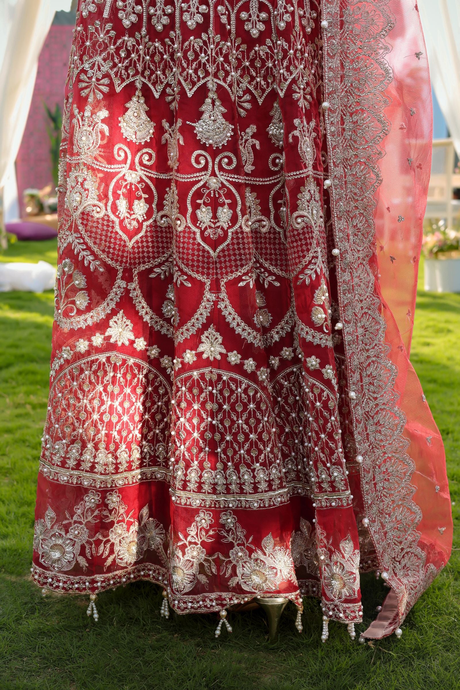 Maroon Maxi with Pearl Net Dupatta | Mother & Daughter Formal Wear by Aroosh TTAH2