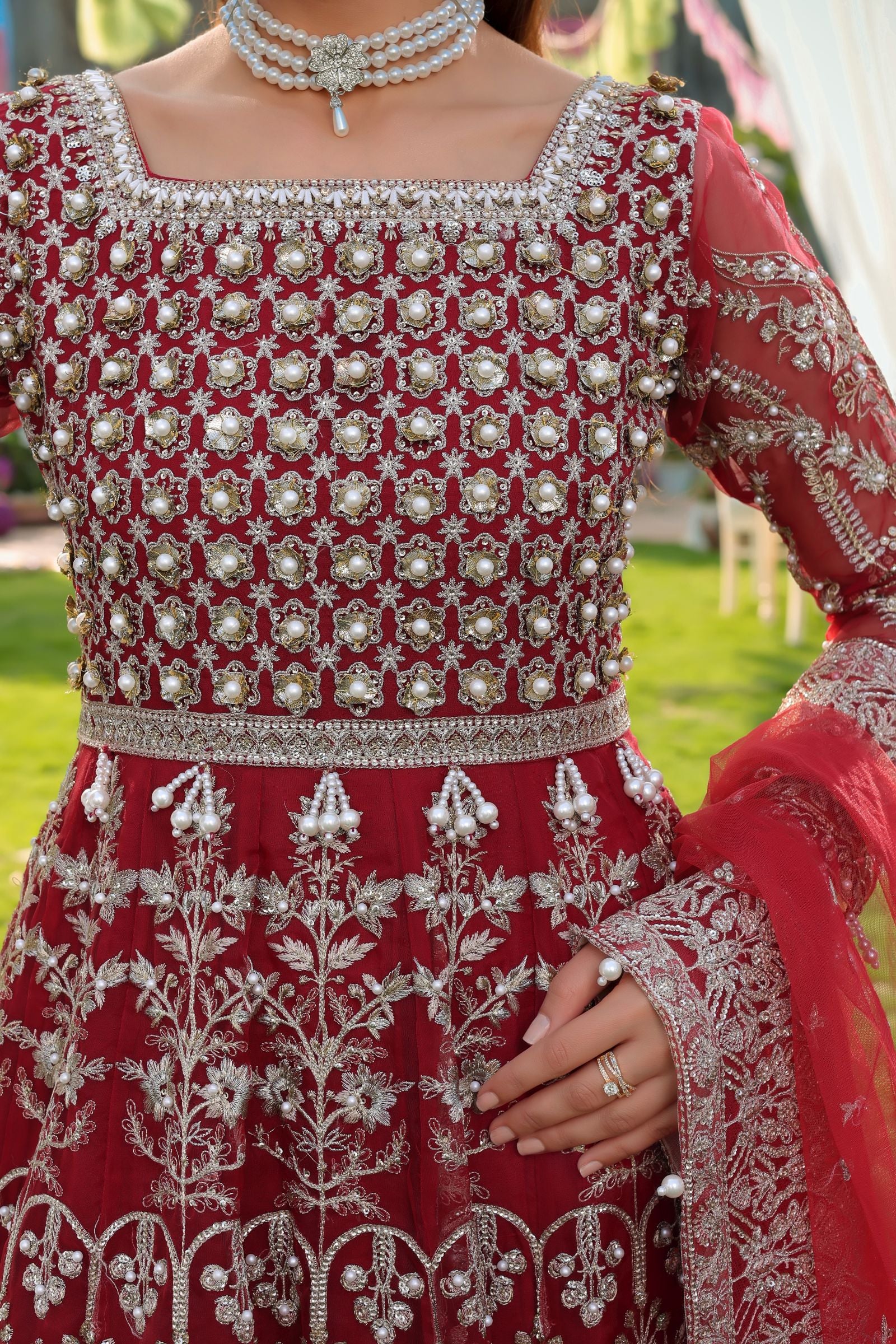 Maroon Maxi with Pearl Net Dupatta | Mother & Daughter Formal Wear by Aroosh TTAH2