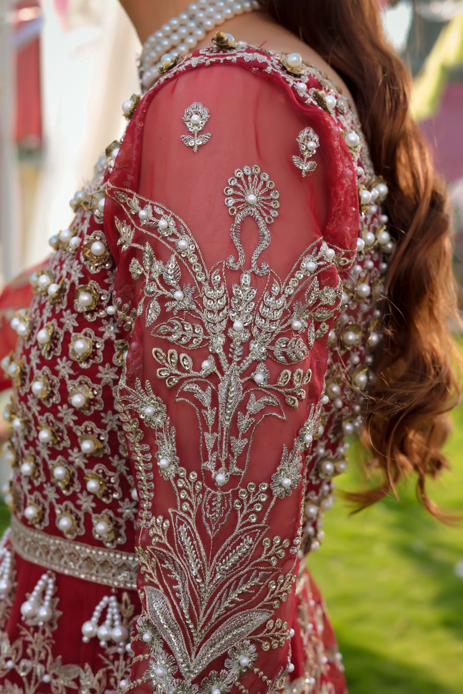 Maroon Maxi with Pearl Net Dupatta | Mother & Daughter Formal Wear by Aroosh TTAH2