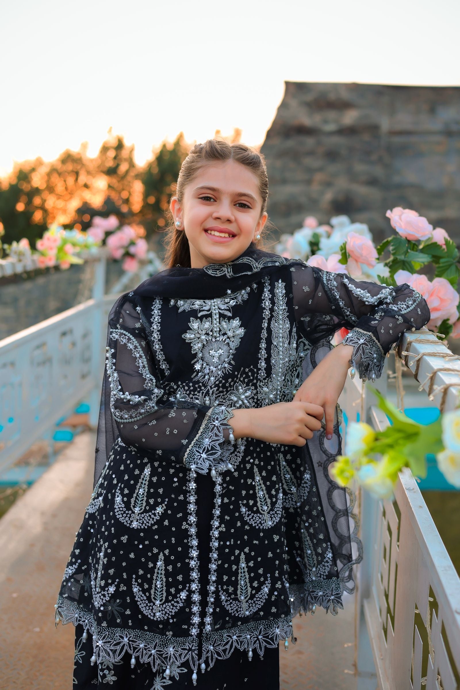 Black Peplum & Shararah Set | Aroosh Mother-Daughter Matching Formal Outfit TTAH5