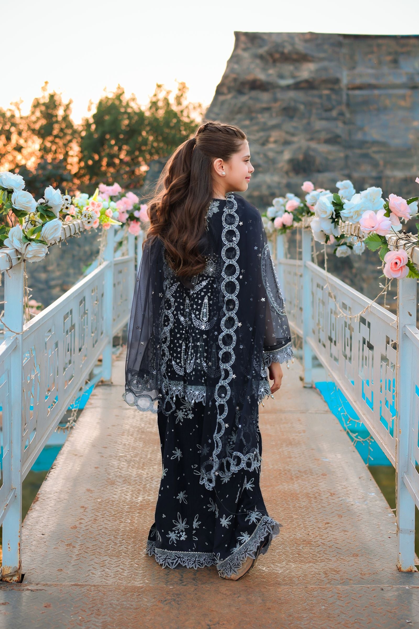 Black Peplum & Shararah Set | Aroosh Mother-Daughter Matching Formal Outfit TTAH5