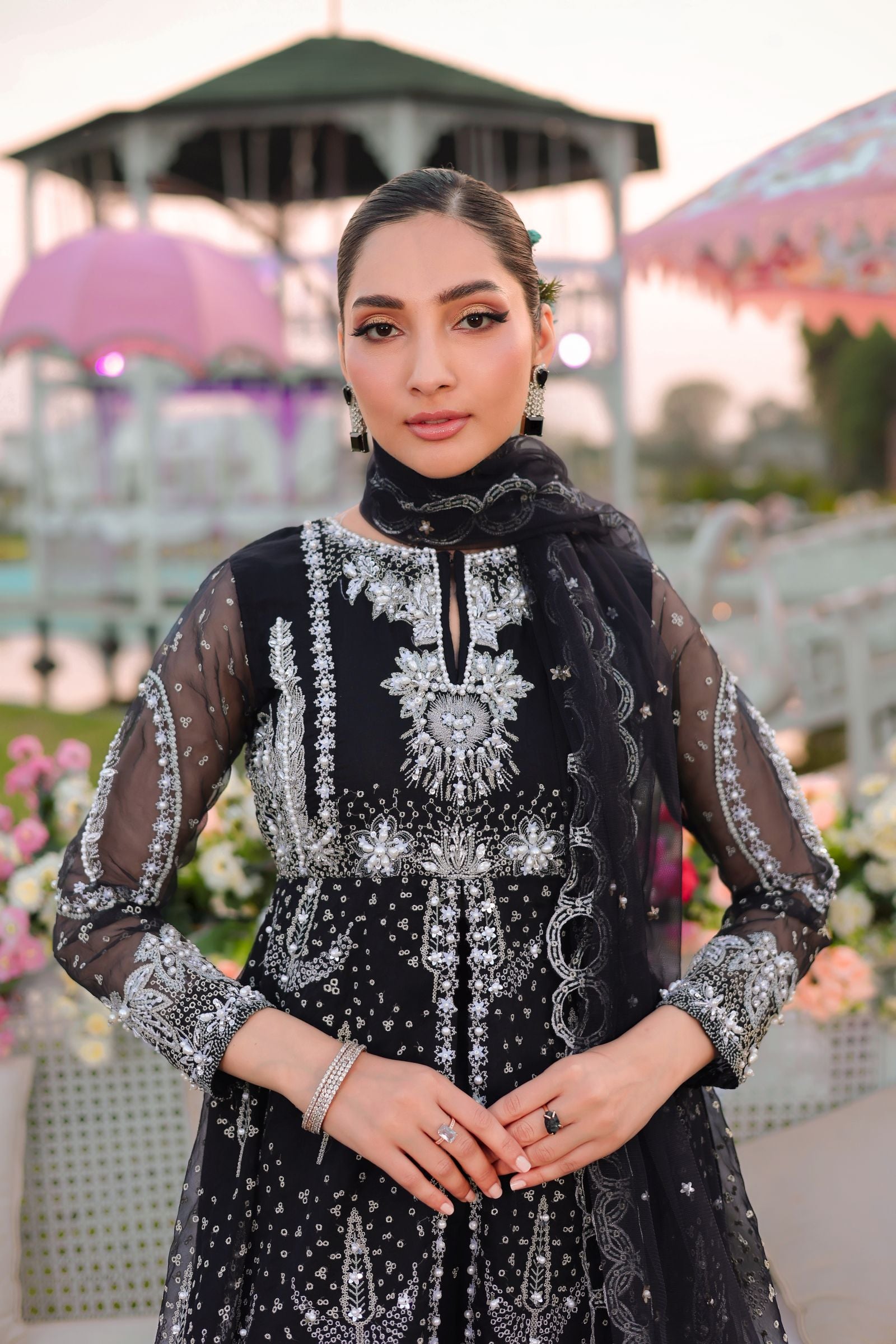 Black Peplum & Shararah Set | Aroosh Mother-Daughter Matching Formal Outfit TTAH5