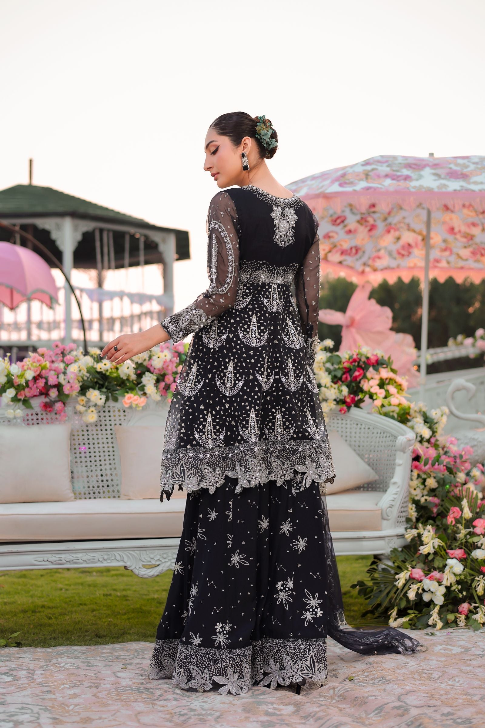 Black Peplum & Shararah Set | Aroosh Mother-Daughter Matching Formal Outfit TTAH5