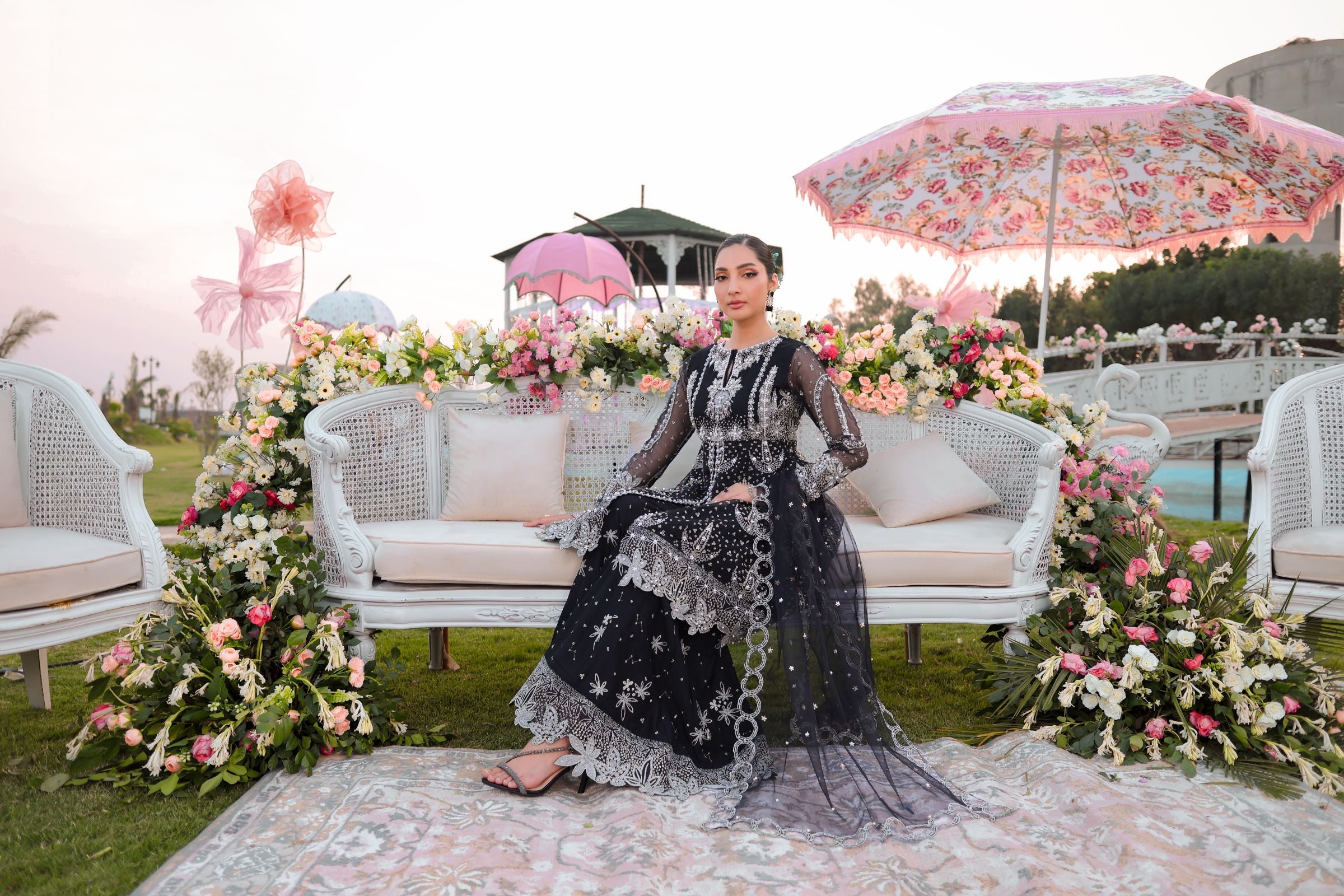 Black Peplum & Shararah Set | Aroosh Mother-Daughter Matching Formal Outfit TTAH5