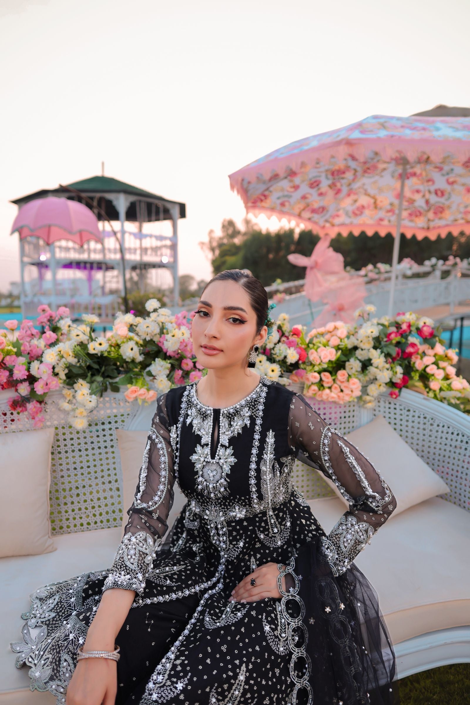 Black Peplum & Shararah Set | Aroosh Mother-Daughter Matching Formal Outfit TTAH5