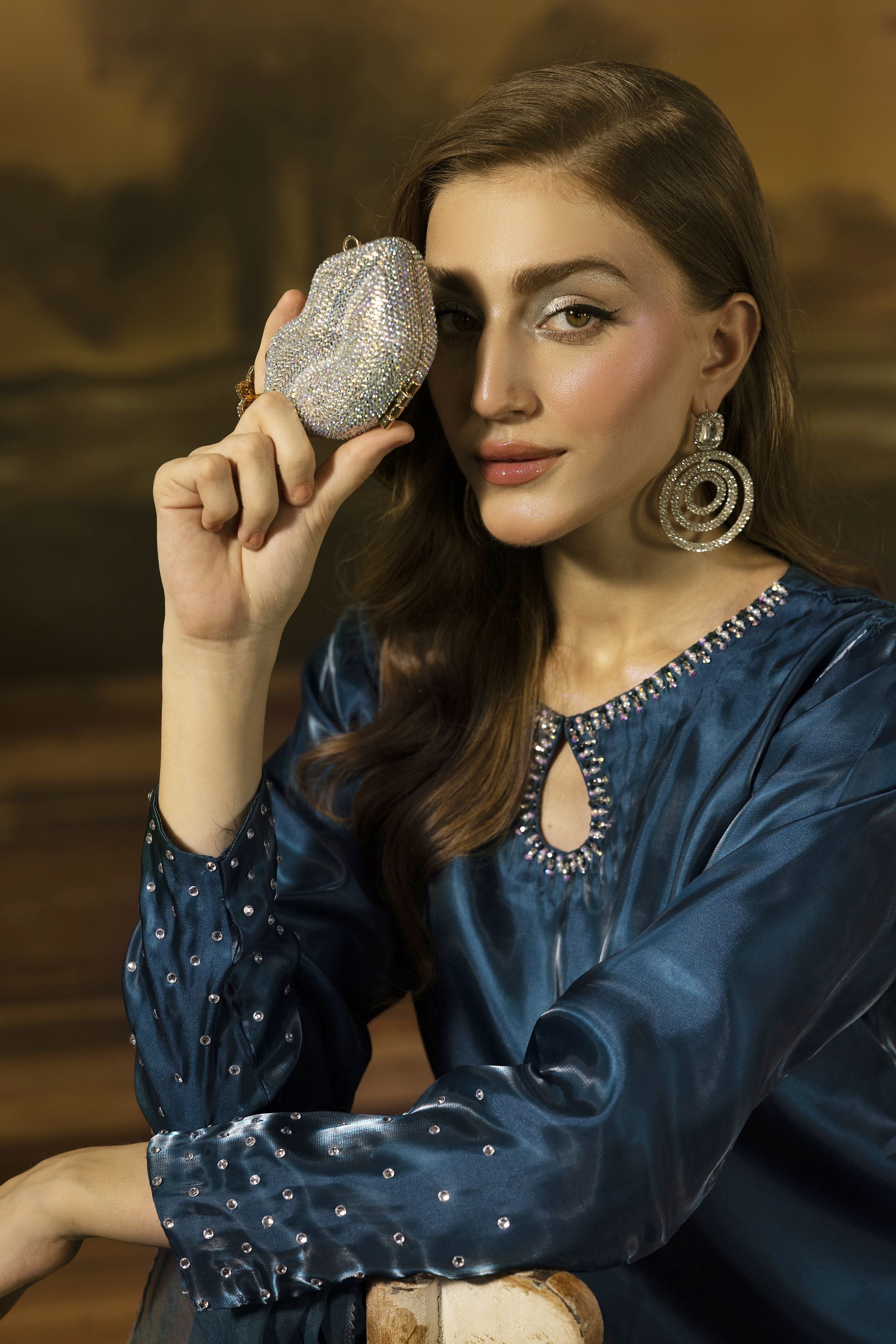 Midnight Blue Silk Farshi Shalwar Pakistani Dress - Farshi Bahaar by Mona FBM7