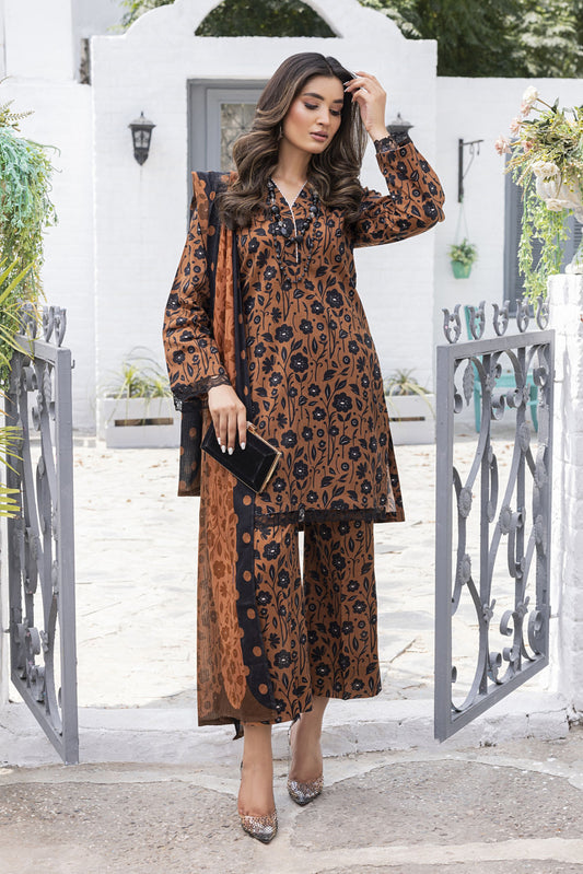 Aabpara Mocha Noir Tanadora Lawn 3pc Suit – SLF8