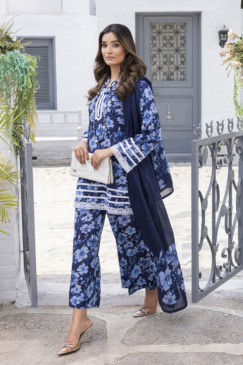 Aabpara Blue Garden Bloom Tanadora Lawn 3pc Suit – SLF3