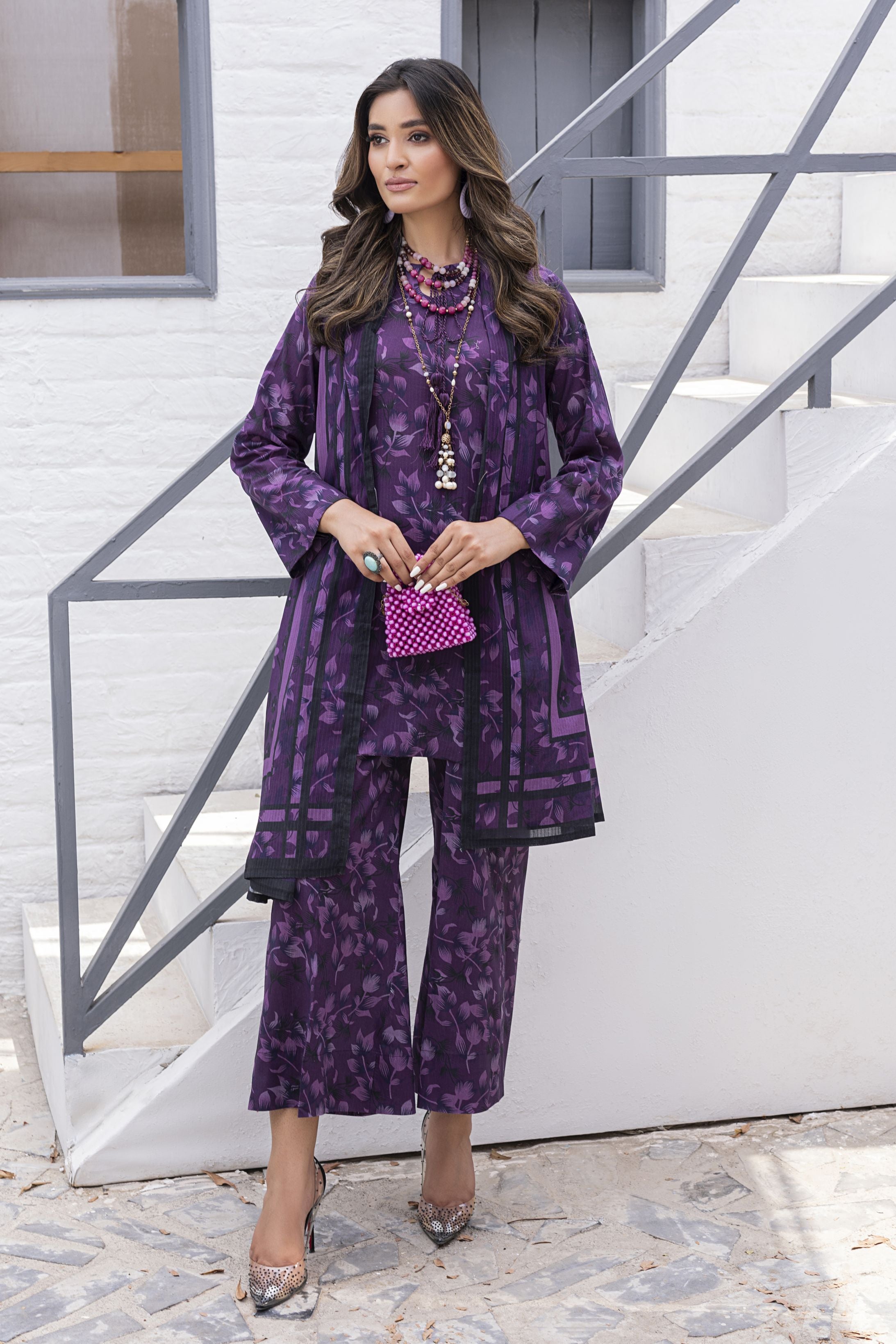 Aabpara Plum Petal Tanadora Lawn 3pc Suit – SLF5