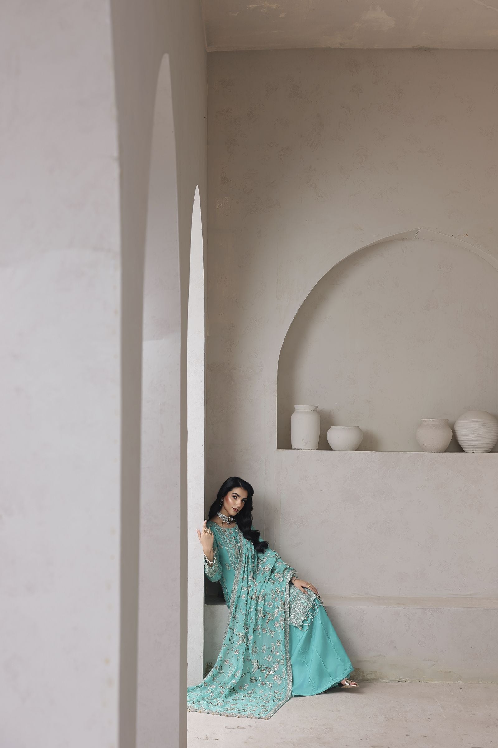 Rasm by Mona – 3pc Chiffon Embroidered Formal Dress Sharara  MKR9