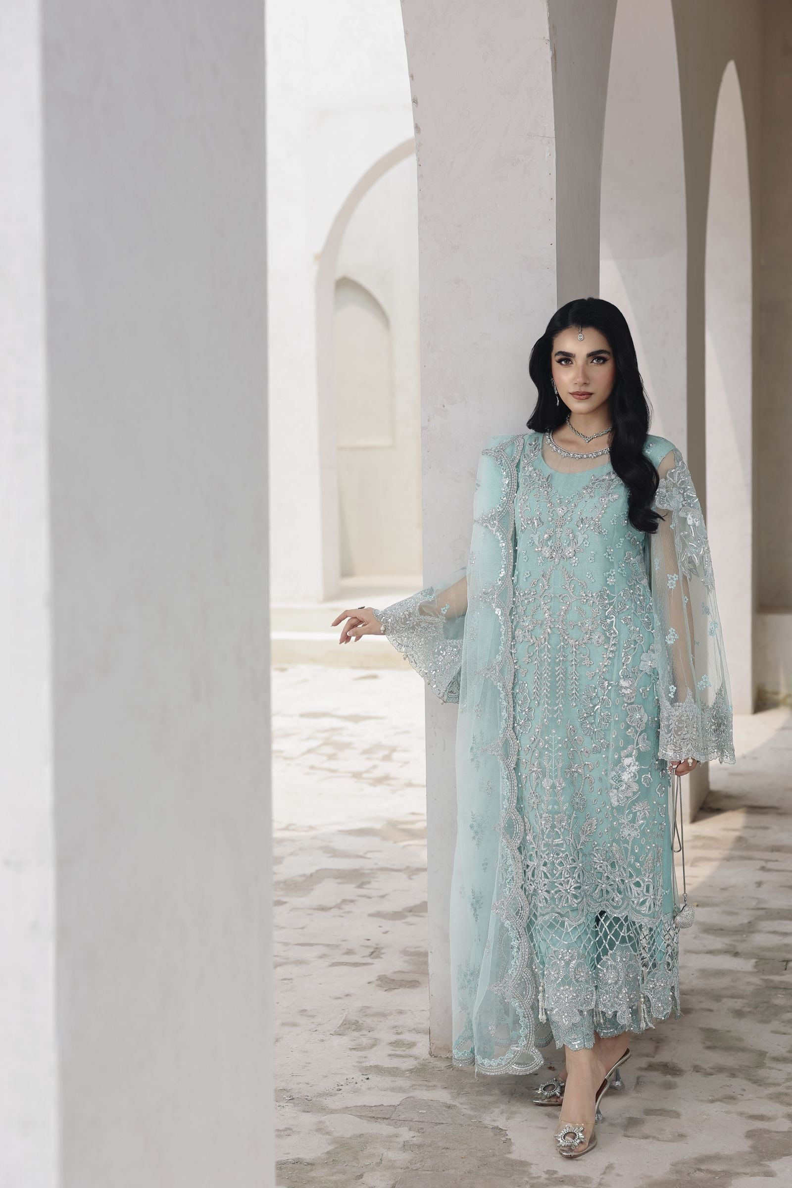 Rasm by Mona – 3pc Net Formal Pakistani Designer Dress MKR17